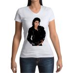 T-shirts col V noirs en coton Michael Jackson à col en V look fashion pour femme 