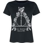 T-shirt Femme Harry Potter - Flowered Deathly Hallows, Noir, L