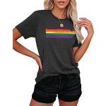 T-shirt LGBT Gay Pride Month pour femme avec imprimé arc-en-ciel à manches courtes, gris, L