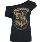 T-shirts noirs en coton à motif bateaux à manches courtes Harry Potter Poudlard à manches courtes à col bateau Taille XXL pour femme 