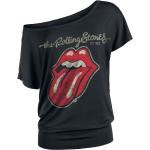 T-shirts noirs en coton à motif bateaux à manches courtes Rolling Stones à manches courtes à col bateau Taille 5 XL pour femme 