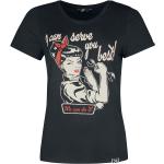 T-Shirt Manches courtes Rockabilly de Queen Kerosin - I Can Serve You - XS à 3XL - pour Femme - noir