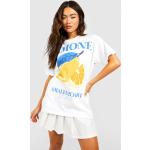 T-shirts col V Boohoo blancs à motif citron à manches courtes Taille S pour femme en promo 