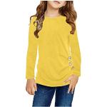 T-shirt tendance pour enfant fille - Couleur unie - Bouton décontracté - Tunique à manches longues - Col rond - T-shirt cool pour fille, jaune, 10-11 ans