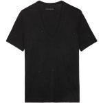 T-shirts col V Zadig & Voltaire noirs à strass à manches courtes à col en V Taille L pour femme 