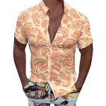 T-shirts col roulé orange à fleurs à manches courtes Taille M look fashion pour homme 