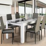 Tables de salle à manger design gris anthracite laquées en bois finition brillante 6 places contemporaines 