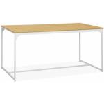 Table à manger rectangulaire métal blanc mat et décor bois - Loft - 4 places. 150cm
