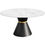 Table à manger ronde extensible céramique marbre blanc et pied doré MIKKA