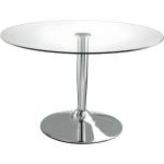 Tables de salle à manger design argentées en verre 2 places diamètre 110 cm 