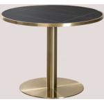 Tables de salle à manger rondes Sklum dorées en acier diamètre 100 cm en promo 