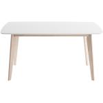 Table à manger scandinave blanc et bois clair rectangulaire L150 cm LEENA - L150xP90xH75
