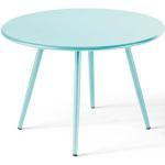 Tables basses rondes turquoise à rayures en métal diamètre 40 cm industrielles 