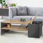Table basse avec rangement bar 110 cm bois imitation hêtre et gris