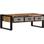 Tables basses rectangulaires marron laquées en bois recyclé avec tiroirs industrielles 