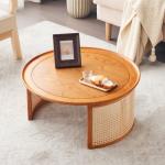 Tables basses en rotin marron en bois massif diamètre 34 cm 