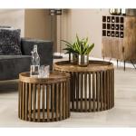 Tables basses rondes blanches en bois massif en lot de 2 diamètre 65 cm contemporaines 