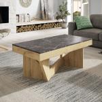 Table basse relevable Chêne blond/Marbre gris - POPLO - L 110 x l 60 x H 44/58