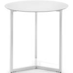 Table d'appoint Raeam blanche ronde Ø 50 cm en verre trempé et pieds en acier blanc - Kave Home
