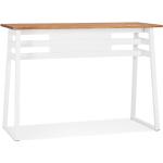 Table de bar haute 'NIKI' en bois massif et pied en métal blanc - 150x60 cm