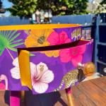 Tables d'appoint jaune moutarde à effet léopard en bois à motif flamants roses 
