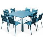 Tables de jardin carrées bleues en métal 8 places 