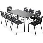 Ensemble table de Jardin et 8 fauteuils en métal gris 180 x 90 x 72 cm
