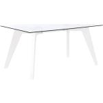 table de salle à manger blanc transparent verre bois mdf 160 x 90 x 75 cm