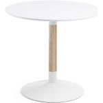 Table de salle à manger Trick ronde Ø 90 cm blanc avec pied en bois de frêne et acier blanc - Kave Home