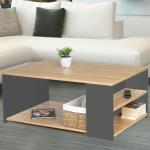 Table de salon moderne avec rangement imitation hêtre et gris