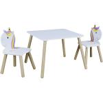 Tables carrées blanches en bois à motif licornes 