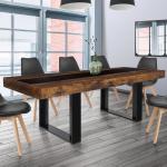 Tables de salle à manger design marron à effet vieilli en bois extensibles modernes 