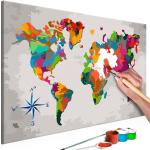 Tableaux sur toile roses en pin imprimé carte du monde 