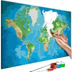 Tableau à peindre soi-même peinture par numéros motif Carte du monde (bleu-vert) 60x40 cm TPN110031