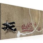 Tableau sur toile décoration murale image imprimée cadre en bois à suspendre Avion d'amour par Banksy 60x40 cm 11_0003391