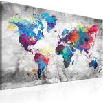 Tableaux sur toile gris en bois imprimé carte du monde 