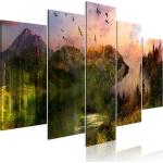Tableau sur toile en 5 panneaux décoration murale image imprimée cadre en bois à suspendre Ours dans la montagne (5 parties) large 200x100 cm 11_0006684
