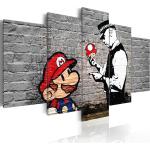 Tableau sur toile en 5 panneaux décoration murale image imprimée cadre en bois à suspendre Super Mario Flic aux champignons (Banksy) 100x50 cm 11_0003508