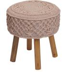 Tabouret repose-pieds siège forme ronde tricoté, 45x41cm tricot tissu crème beige 04_0005318