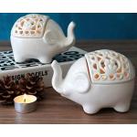 Bougeoirs en porcelaine blancs en céramique enduits à motif éléphants 