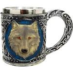 Tasses à café argentées en résine à motif loups inoxydables 