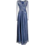 Robes longues de soirée Talbot Runhof bleues métalliques à manches longues longues à manches longues à col en V Taille XS pour femme 