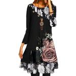 Robes fleuries de printemps noires à fleurs en mousseline à manches longues Taille L look asiatique pour femme 