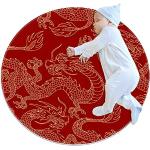 Tapis de sol Dragon chinois rouge Tapis de sol rond tapis tapis de sol antidérapant doux lavable en Machine pour salon chambre pépinière décor 70x70cm