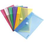 TARIFOLD Djois Made by 6 Enveloppes Recyclé Porte-Documents Plastique Non Perforées Fermeture Scratch Format M65 / Chèque - 6 Couleurs (Bleu, Violet, Vert, Jaune, Rose, Transparent) - 510279