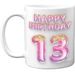 Tasse à café en céramique pour 13e anniversaire pour filles – Ballons à paillettes roses et violets – Tasse d'anniversaire pour fille de 13 ans, sœur, petite-fille, cousine, amie, 325 ml – Passe au