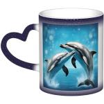 Tasse à café en céramique sensible à la chaleur Motif dauphins amoureux et ciel étoilé