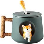Tasse à café Shiba Inu - 420 ml - En céramique - Avec couvercle et cuillère