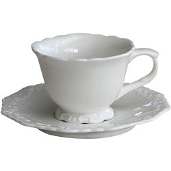 Tasse à Café Tasse à Thé Tasse avec Soucoupe Shabby Chic et Romantique - Motif en Relief Décoratif / Floral - Blanc - Matière: Porcelaine