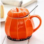 Tasses design orange en céramique à motif citrouille avec couvercle 